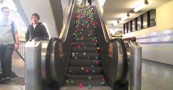 Balls on an escalator!