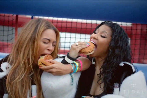 Beyoncé & Nicki Minaj's "Feeling Myself" Video Is Hamburger Heaven!