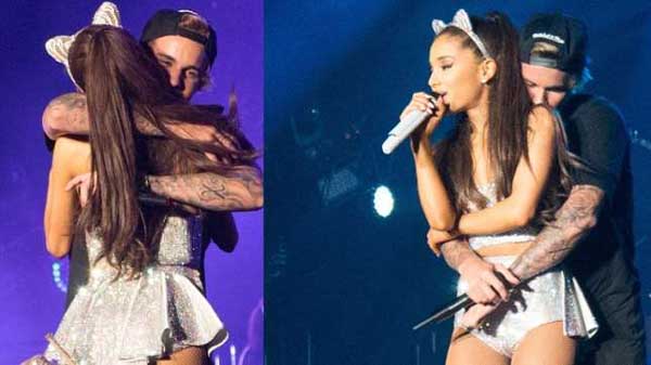 Justin Bieber got a little too handsy with Ariana Grande during her concert in LA!
