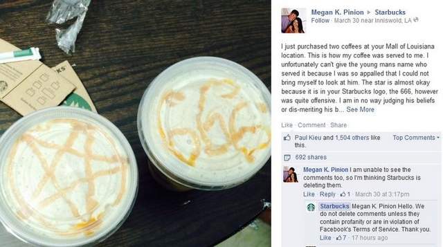PHOTOS: Woman receives satanic symbols on her Starbucks!